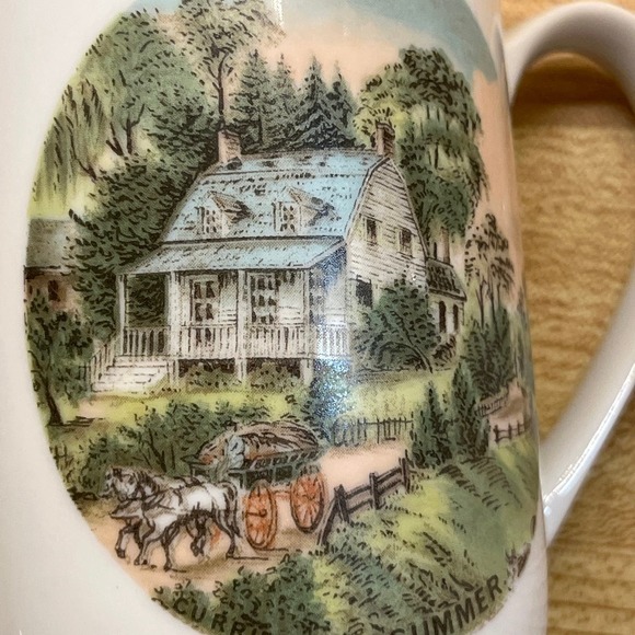 Vintage Currier & Ives Collectible 4 Seasons Mugs Gold Trim Summer and Autumn - Picture 4 of 8